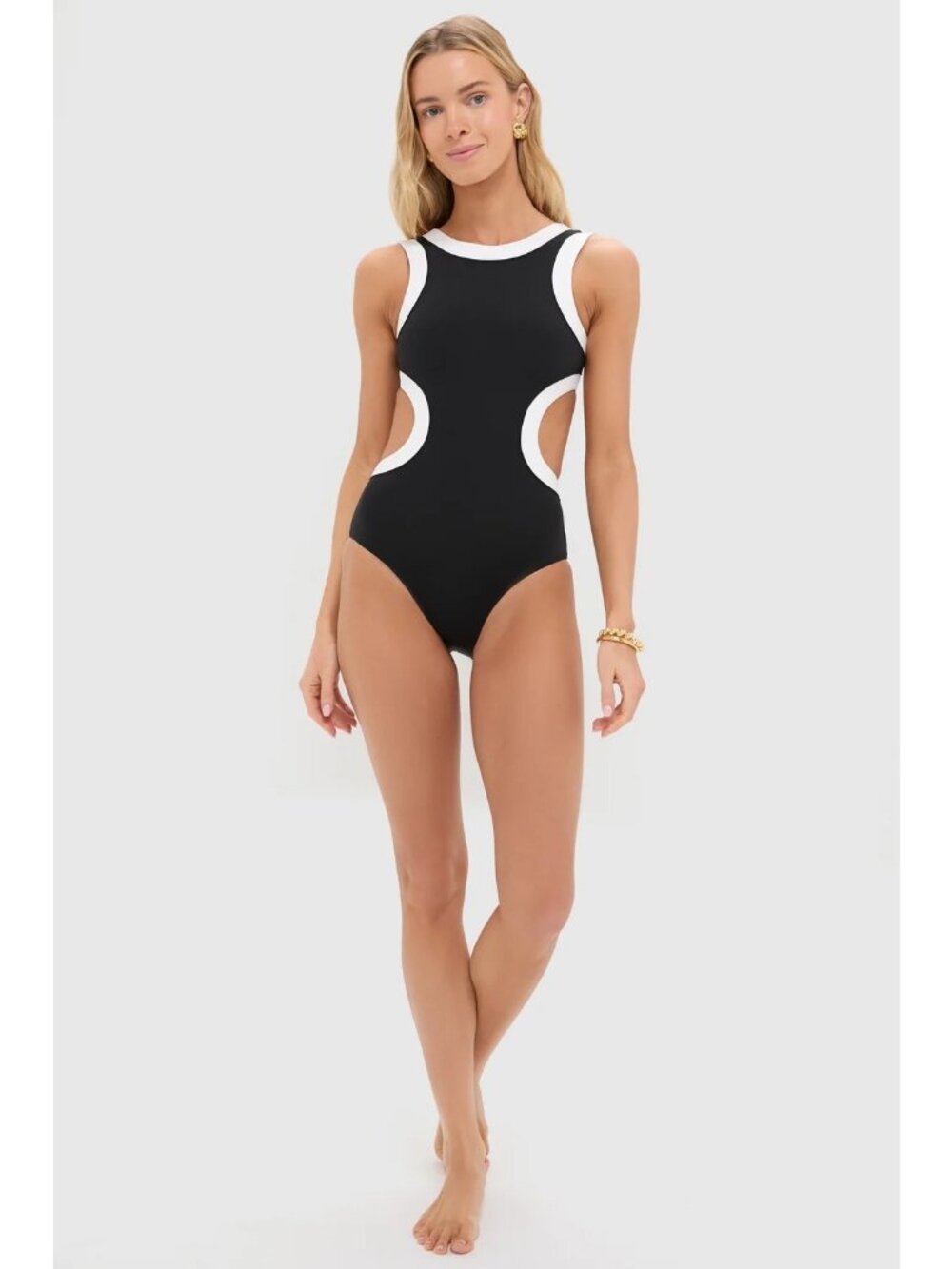 NWT Staud Dolce One Piece Swimsuit Black & White Size Medium & Large